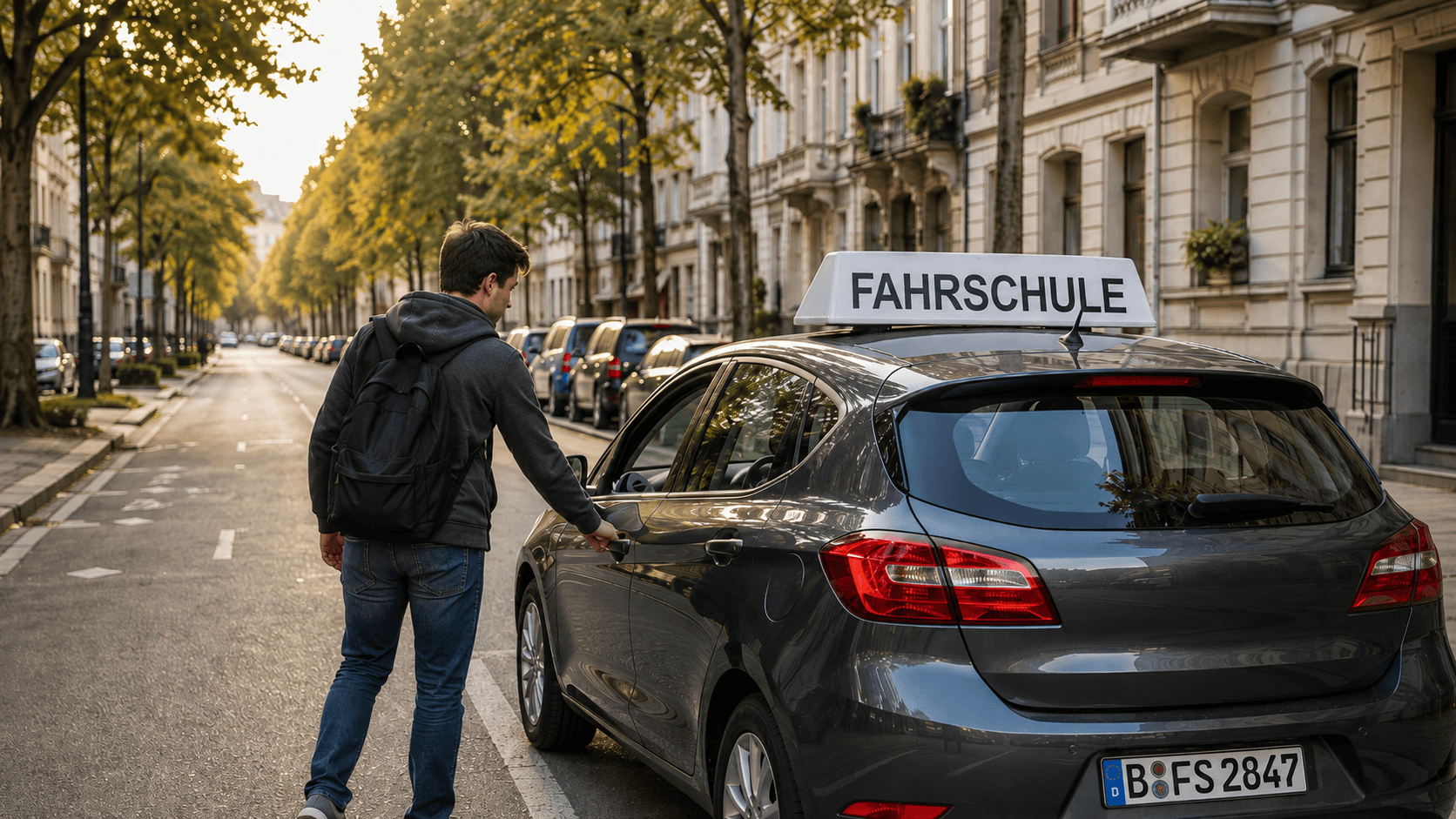 Fahrlehrer prüft eine qualifizierte Anfrage eines künftigen Fahrschülers
